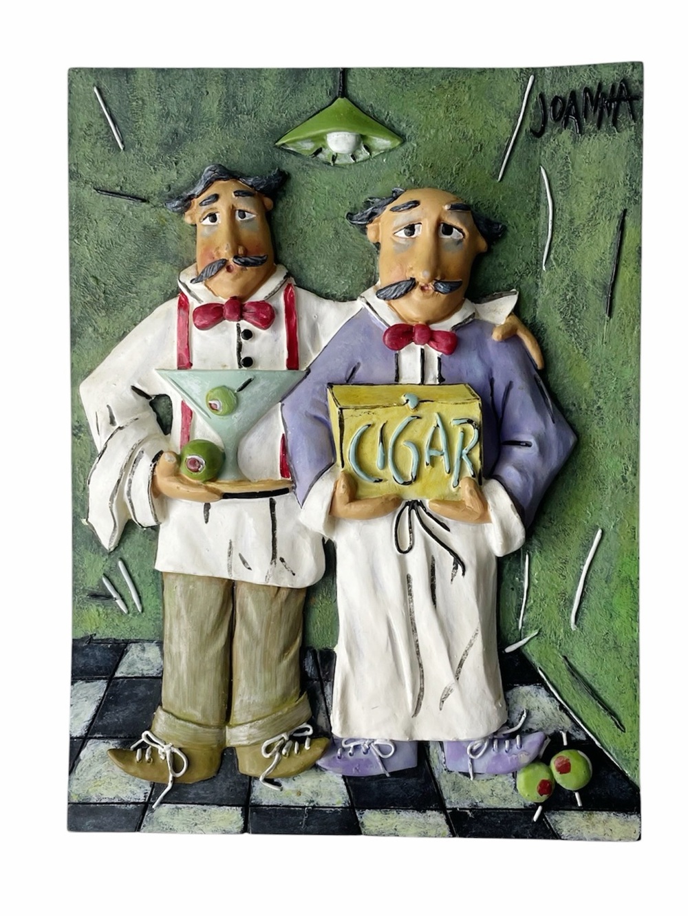 Joanna 3D Wall Plaque Martini Cigars Whimsical Waiters Cocktail Bar Cafe Decor